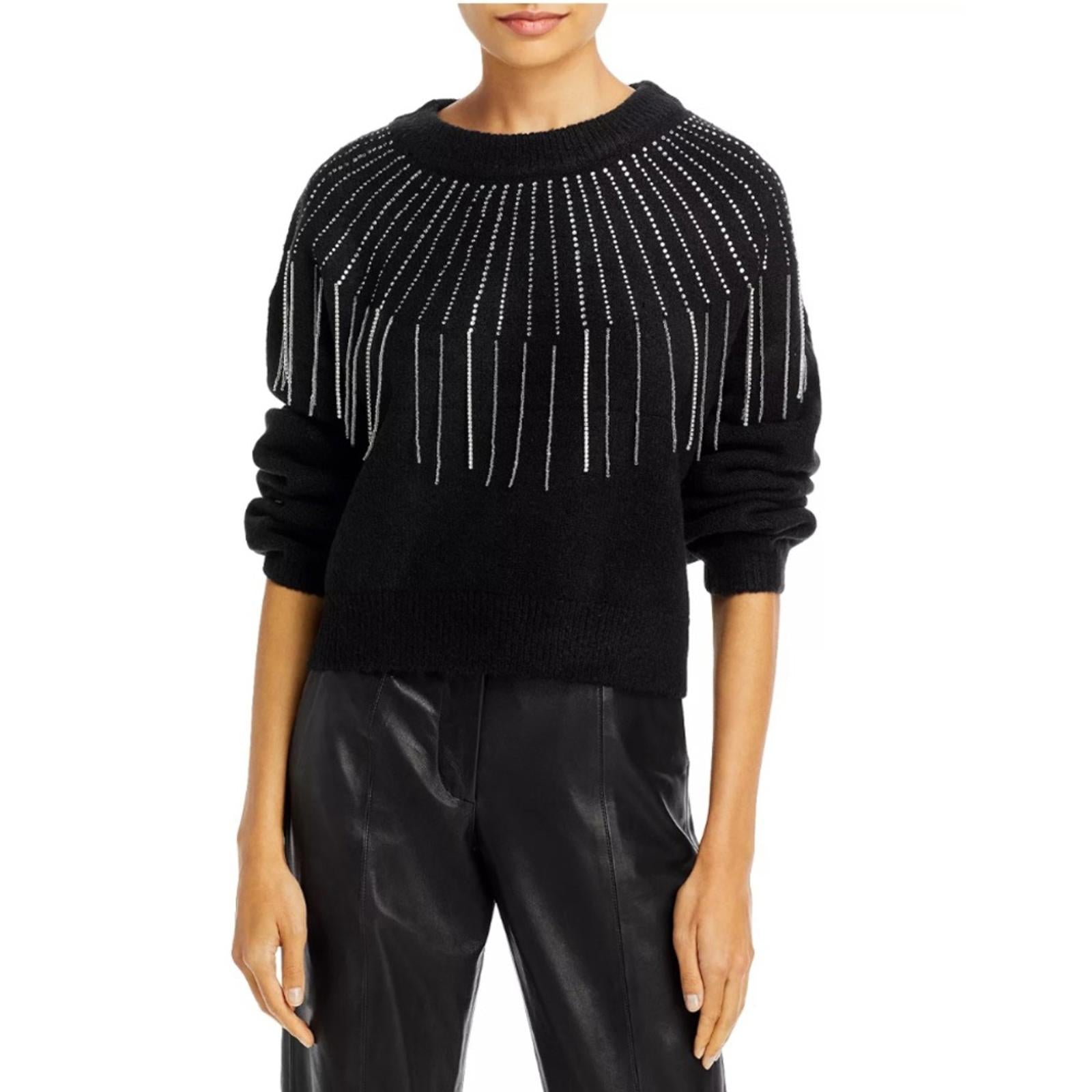 NEW Aqua Rhinestone Fringe Sweater in Black, Size S New w/Tag