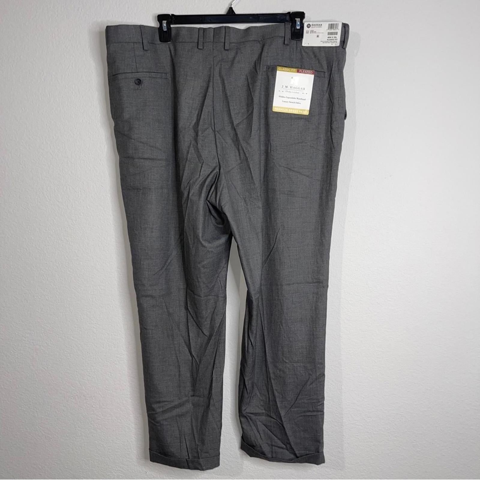 JM Haggar Premium Dress Pants, Stretch Solid Pleated Classic Fit Size W46 X L30