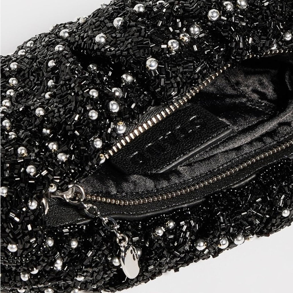 STAUD Cosmic Wave Beaded Bean Bag in Black, New w/Tag