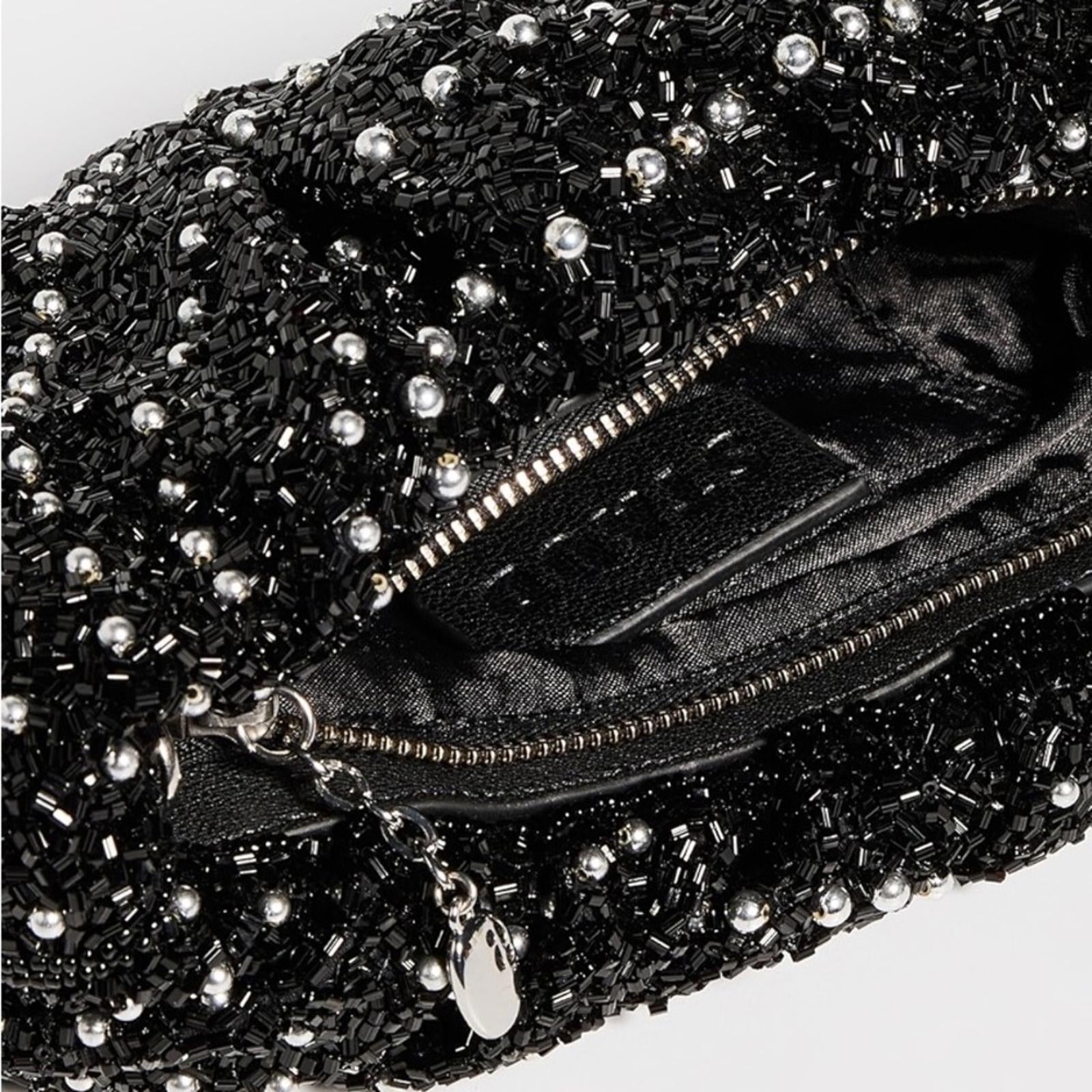 STAUD Cosmic Wave Beaded Bean Bag in Black, New w/Tag