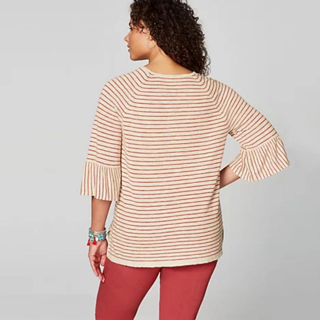NEW J.Jill Linen Blend Sweater with Flounce Sleeves, Size L New w/Tag