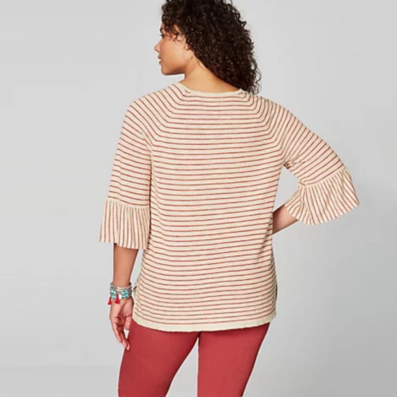 NEW J.Jill Linen Blend Sweater with Flounce Sleeves, Size L New w/Tag