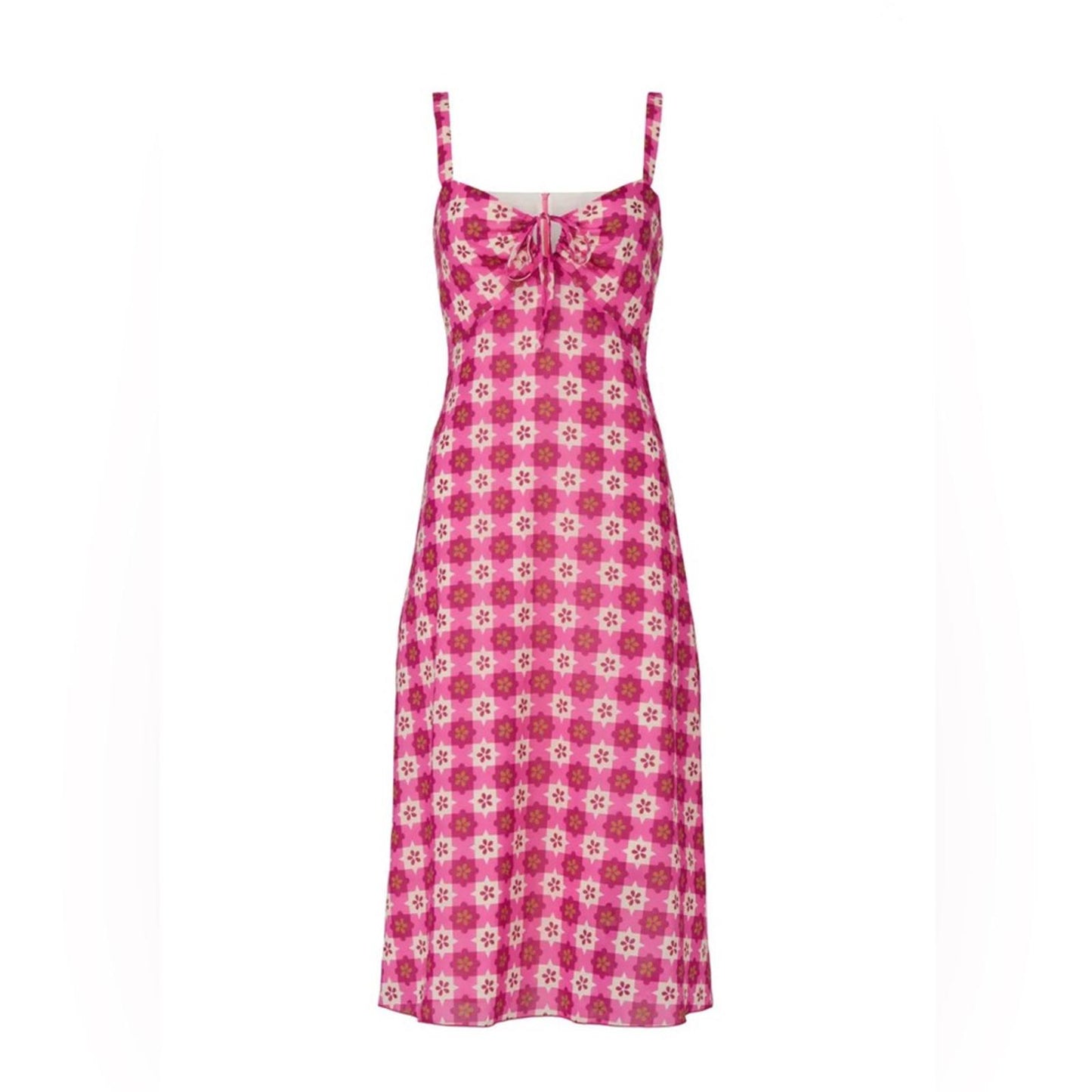 $518 Anna Sui Utopian Gingham Cotton Slip Dress in Neon Pink, Size 2