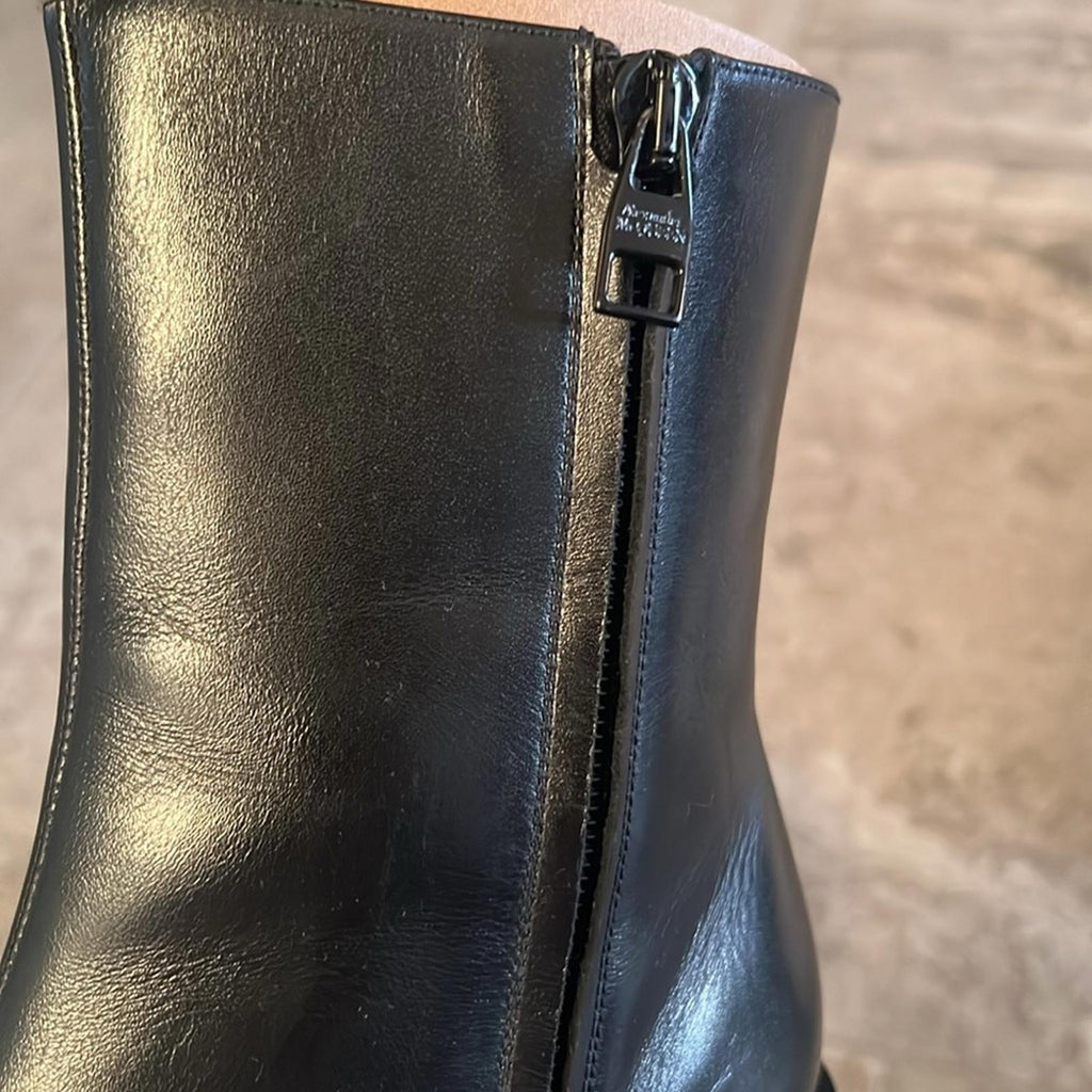 Alexander McQueen Boxcar Calfskin Ankle Booties Black/Slvr Size 36 NWT +DustBag