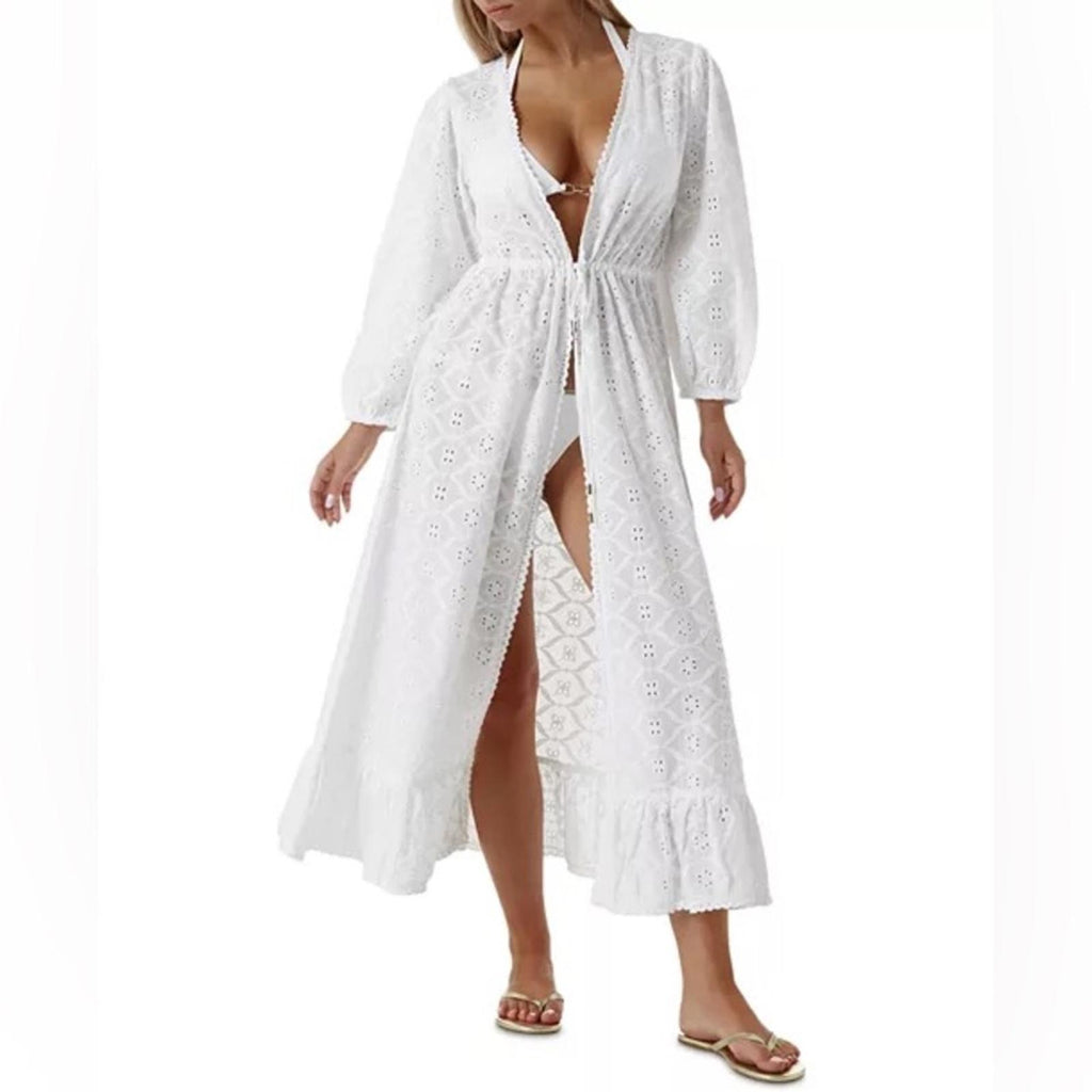NEW Melissa Odabash Avery Cotton Kaftan Swim Cover-Up in White, Size M New w/Tag