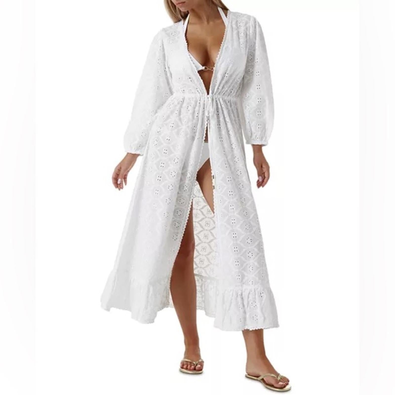 NEW Melissa Odabash Avery Cotton Kaftan Swim Cover-Up in White, Size M New w/Tag