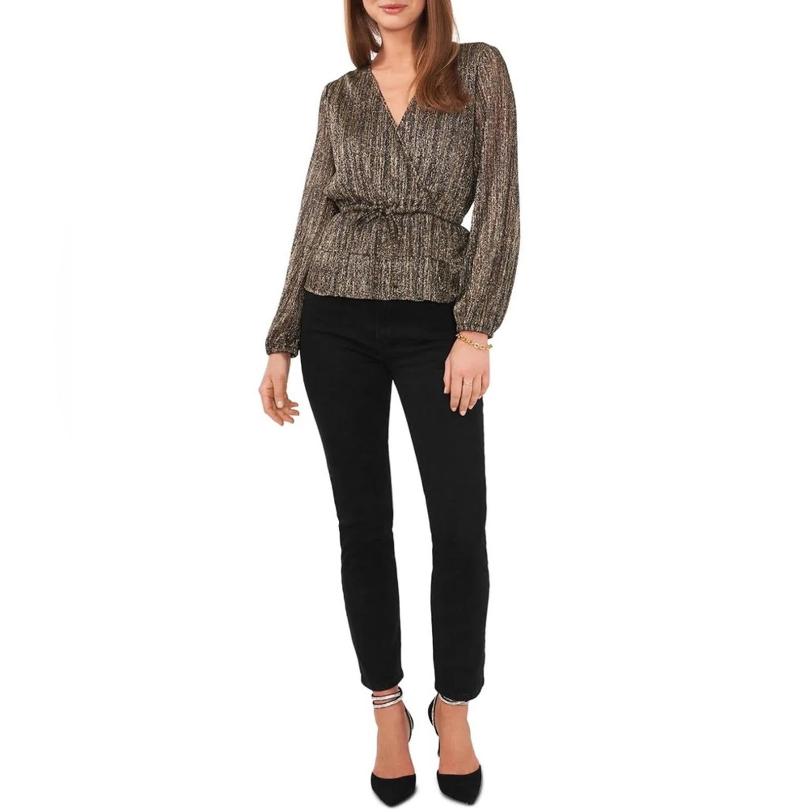 Vince Camuto Metallic Crossover Top, Rich Black Sparkle & Shine Size M New w/Tag