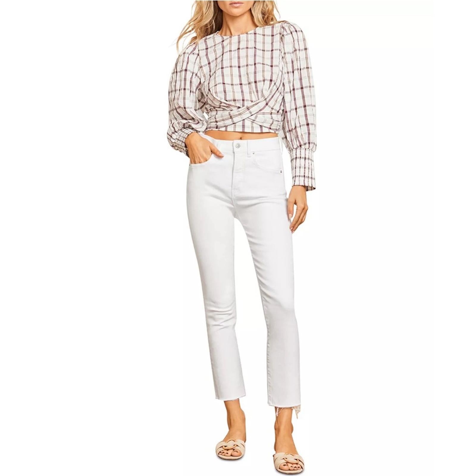 Veronica Beard Jean Carly Raw Hem Kick Flare Jeans White Size 24 New w/Tag $218