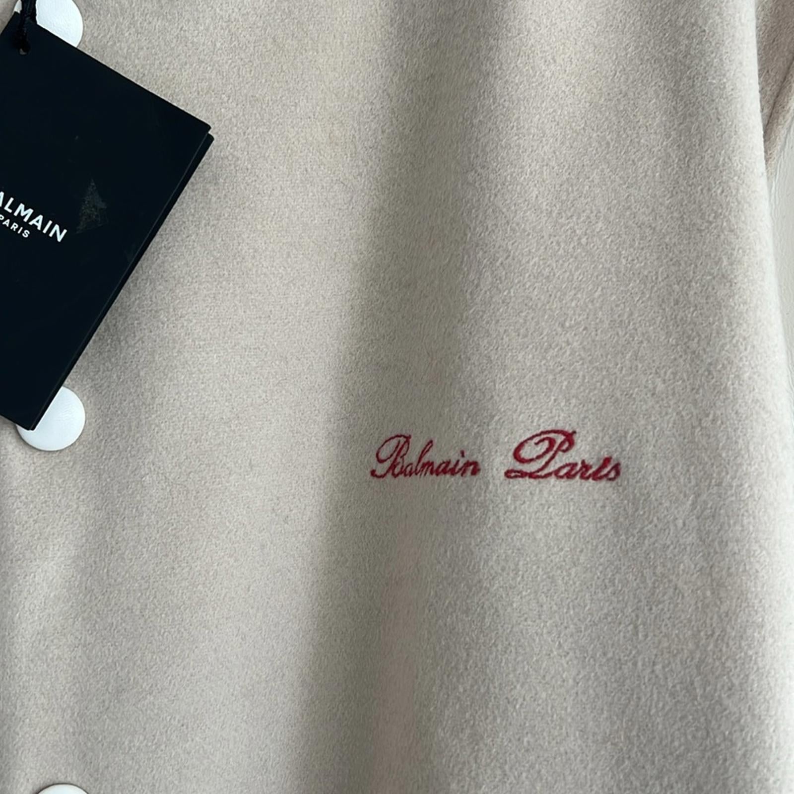 Balmain Embroidered Cursive Logo Letterman Jacket, Size 54
