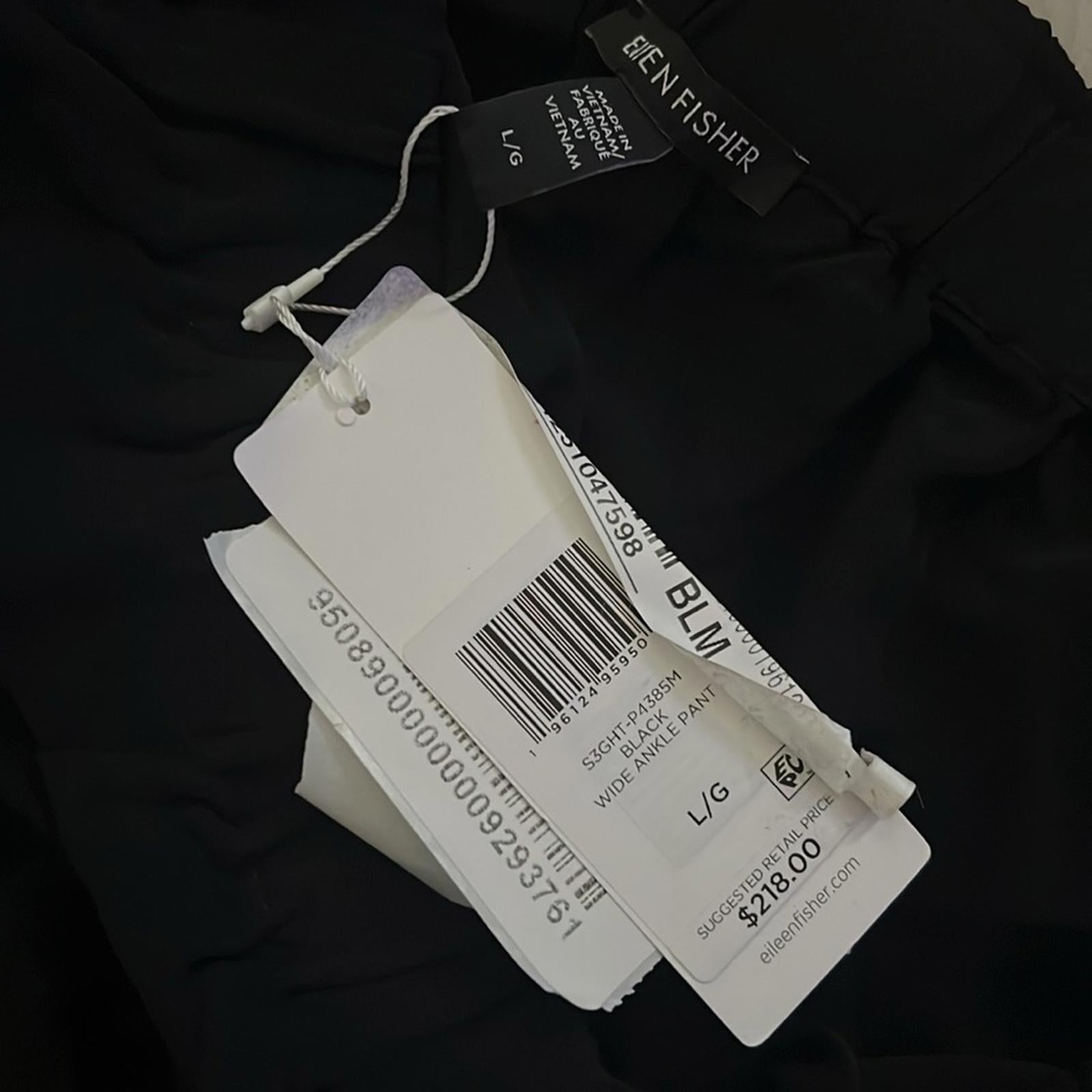 Eileen Fisher Wide Leg Cropped Pants in Black, Size Large New w/Tag Retail $218