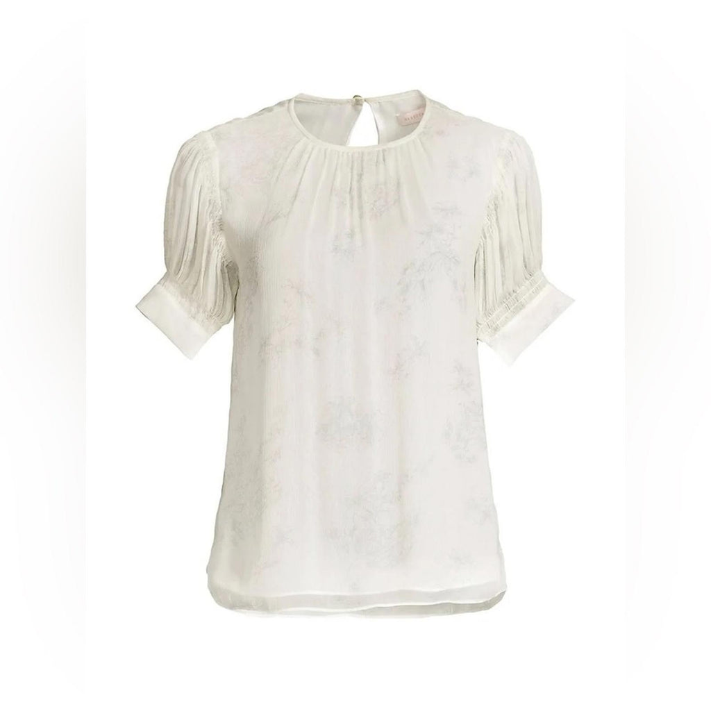 Rebecca Taylor Puff-Sleeve Silk Toile Blouse, NWT, Size S, Retail $245