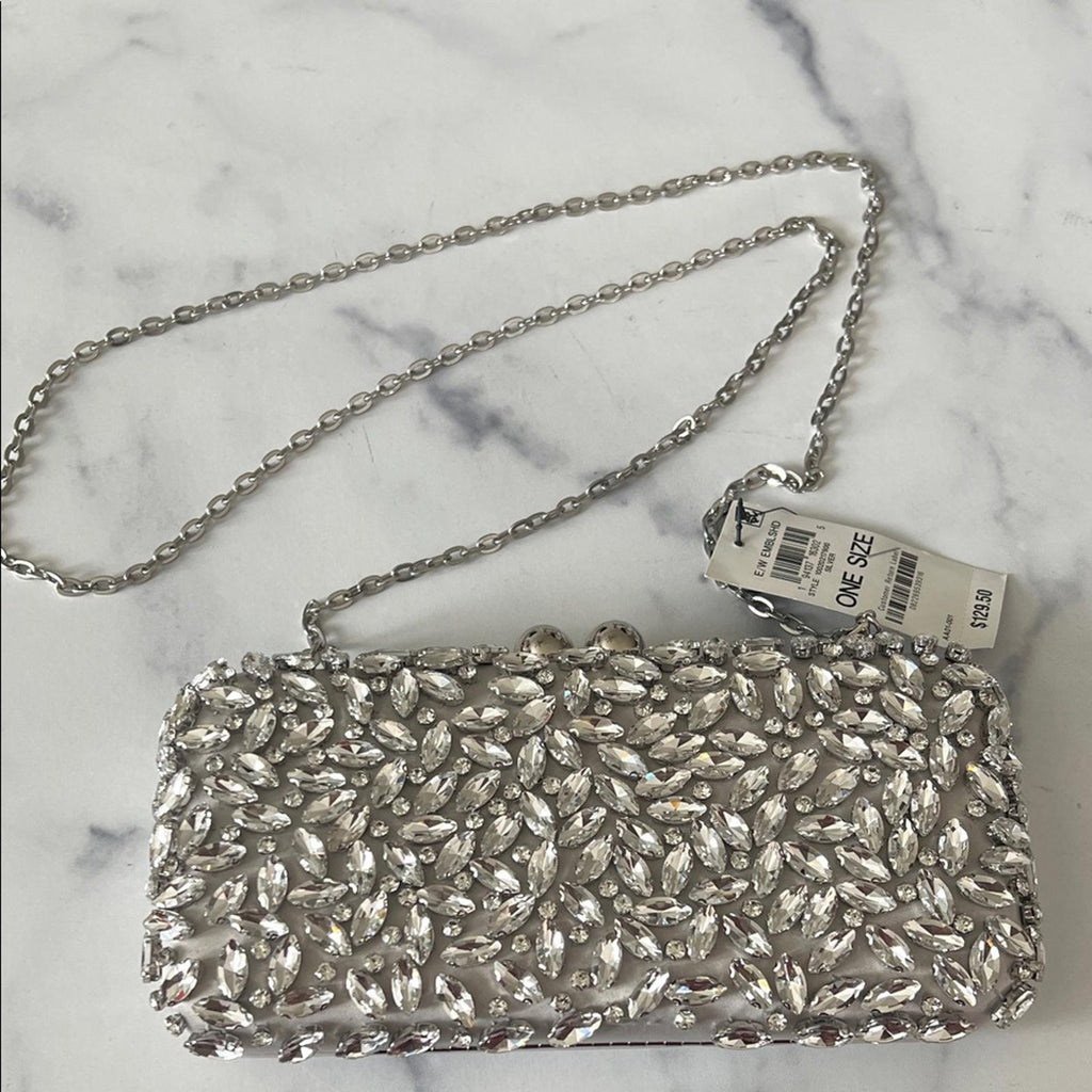 I.N.C. East West Embellished Small Minaudiere in Silver Metallic, NWT