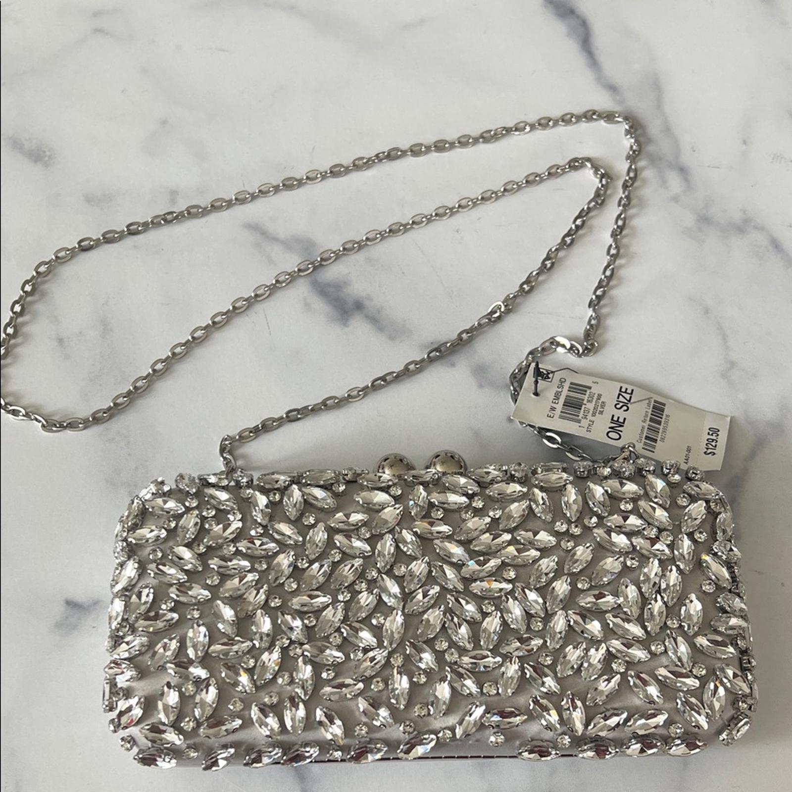 I.N.C. East West Embellished Small Minaudiere in Silver Metallic, NWT