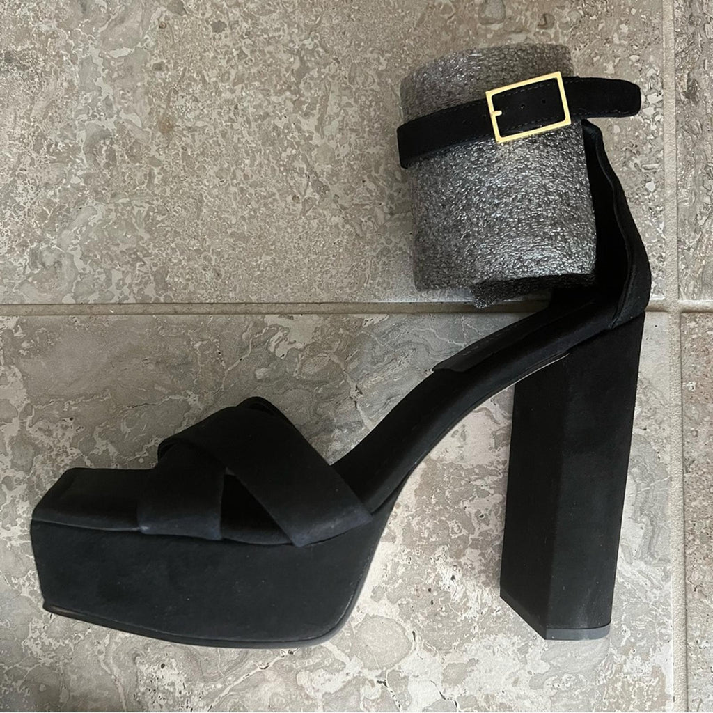 Good American Suede Platform Ankle Strap Sandals Size 11.5 NEW in Box w/Dust Bag
