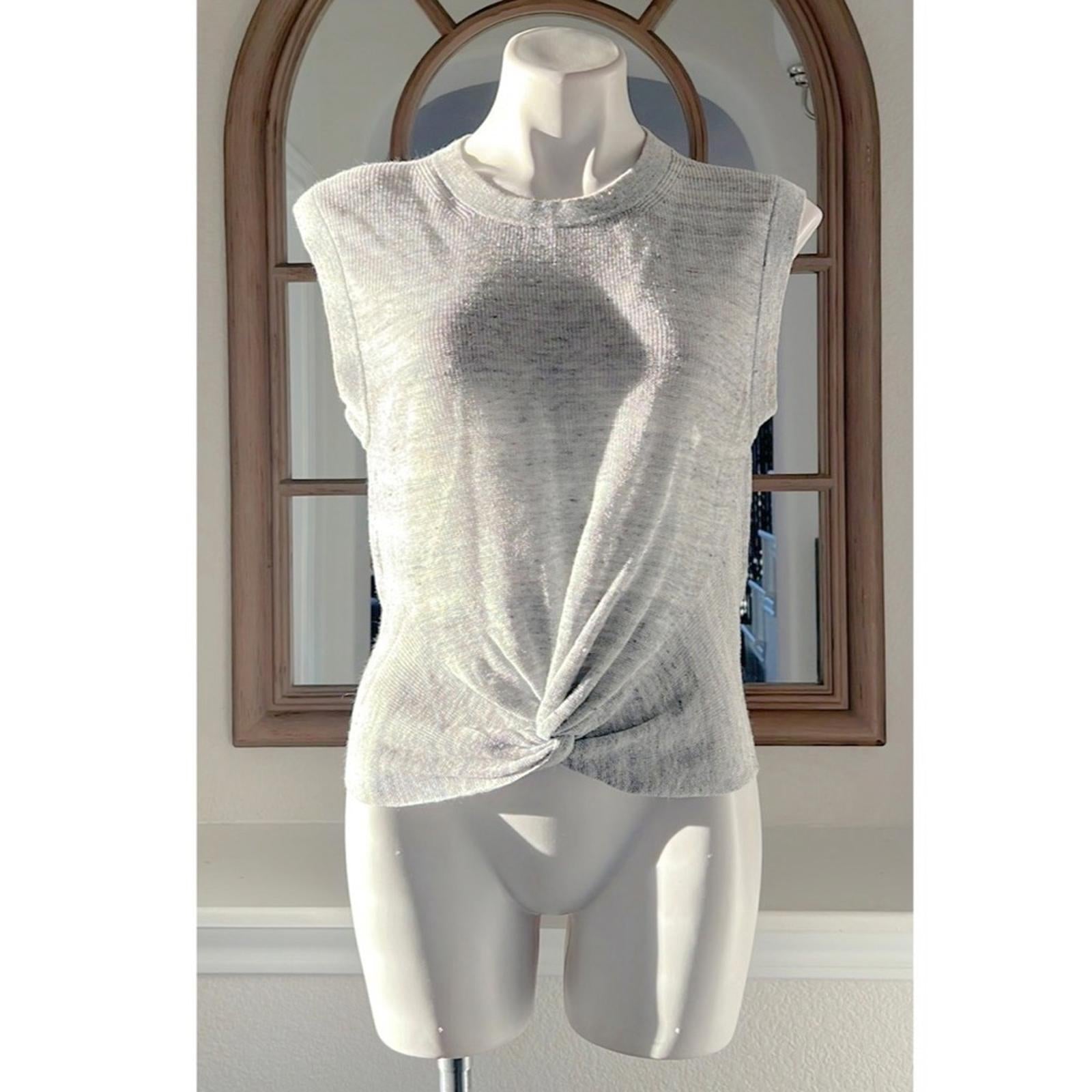 Veronica Beard Kellen Crewneck Cap-Sleeve Knit Twist Front Sweater, Size L $250