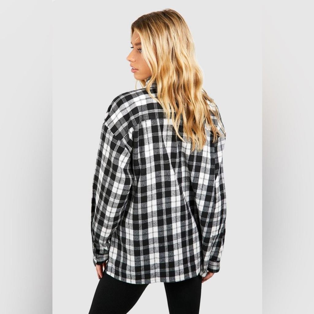 Boohoo Black/White Flannel Oversized Shirt, Size XL New w/Tag
