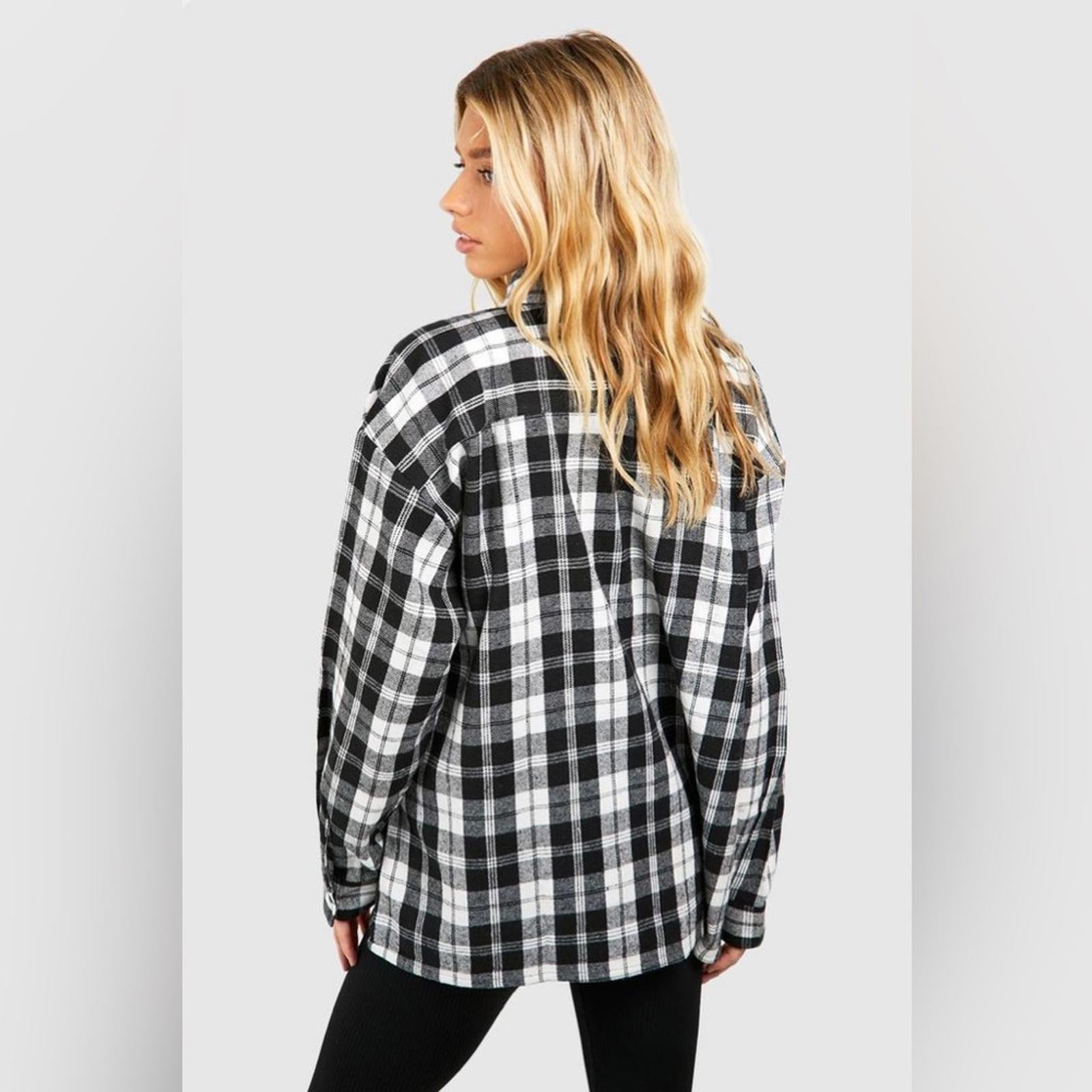 Boohoo Black/White Flannel Oversized Shirt, Size XL New w/Tag