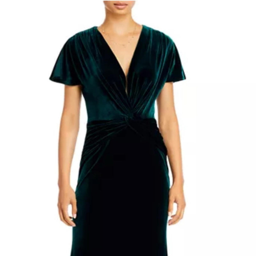 Bloomingdale’s Aqua V-Neck Velvet Gown in Hunter Green, Size 14 NEW w/Tag
