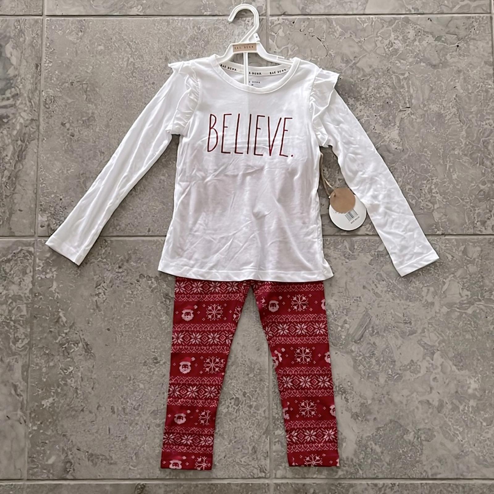 Rae Dunn 2Pc “BELIEVE” Long Ruffle-Sleeve Shirt & All-Over Print Leggings 6X NWT