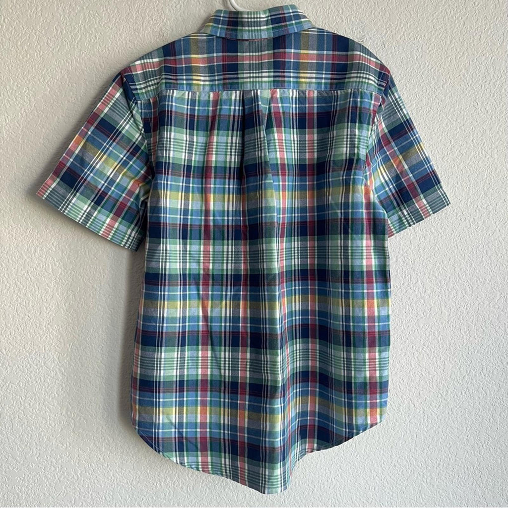 Ralph Lauren Plaid Oxford Short-Sleeve Shirt in Blue Multi, Size M(10-12), NWT
