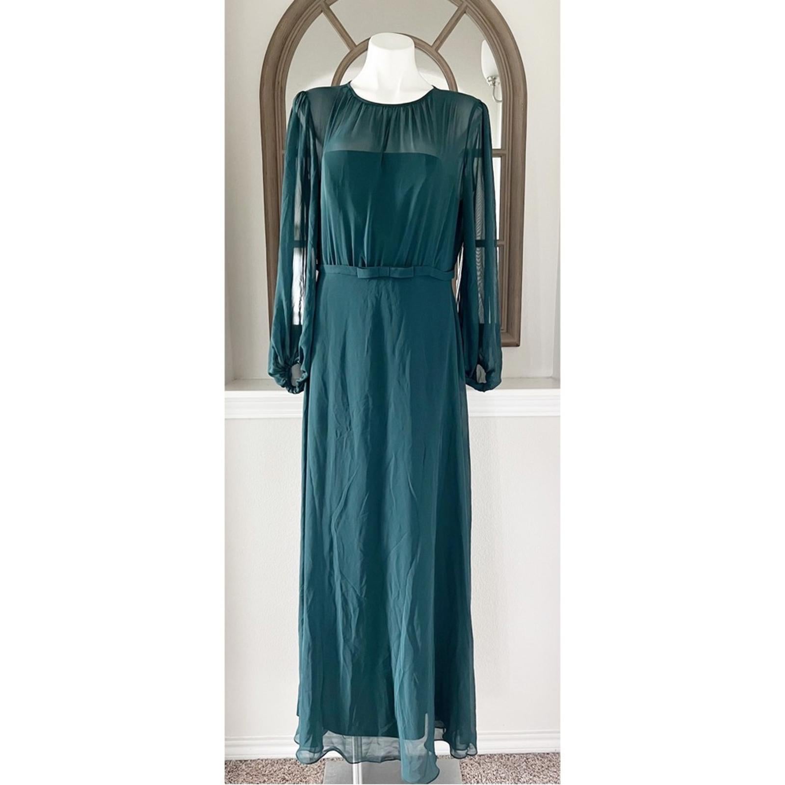 NEW Dessy Strapless Chiffon Maxi Dress Puff Sleeve Blouson Overlay Size 14 $265
