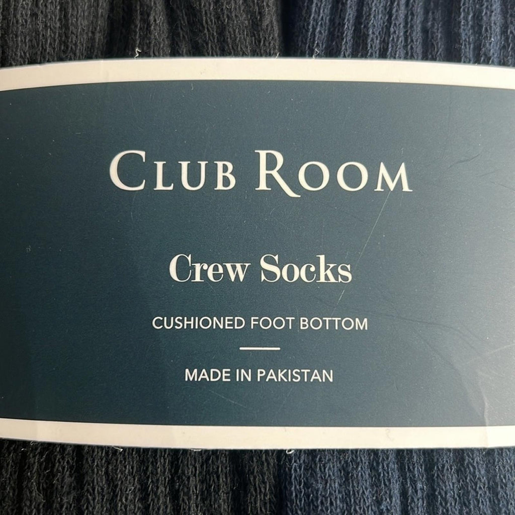 8-Pairs Club Room Black & Navy Crew Socks, Cushioned Size 10-13 New w/Tag