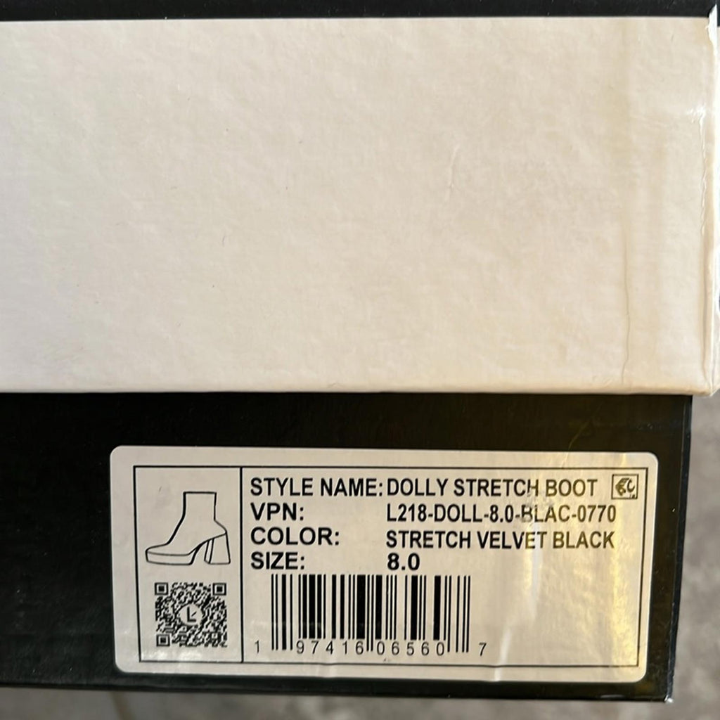 LARROUDÉ Dolly Boots Stretch Velvet in Black, Size 8 NEW in Box +2 Dust Bags