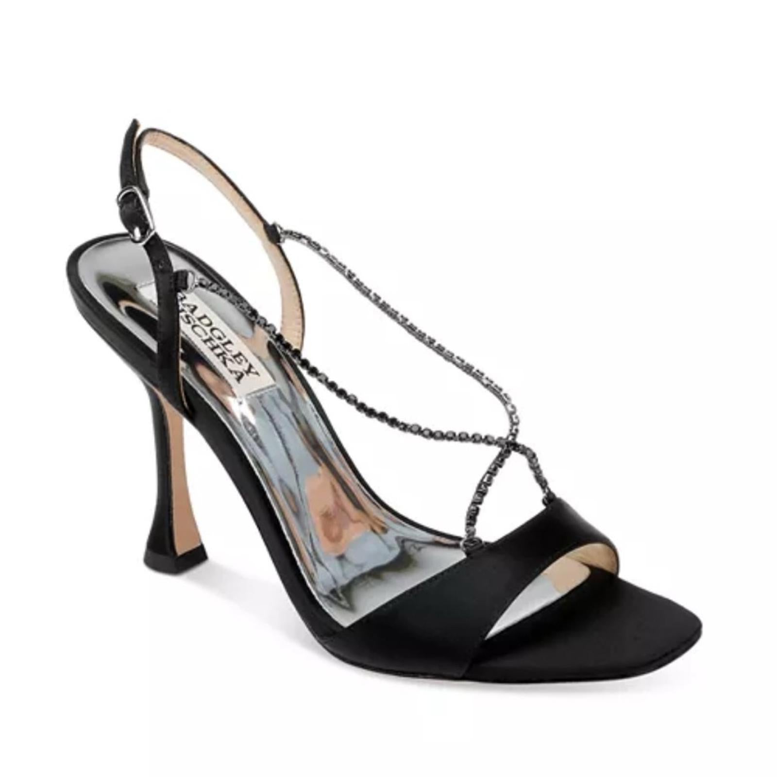 Badgley Mischka Neville Embellished Sandals Black Satin Size 6.5 NEW in Box $225