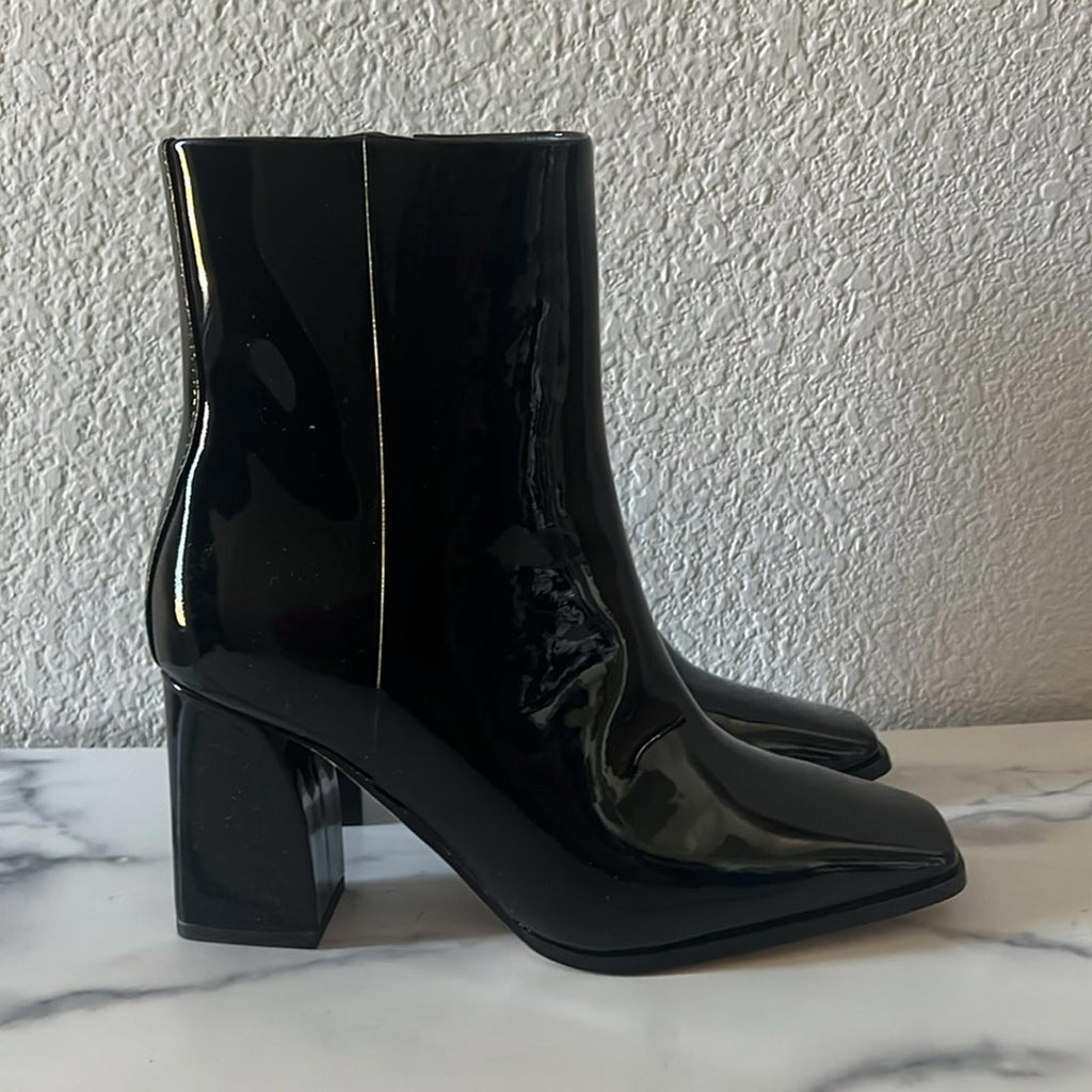 PAIGE Farah Square Toe Bootie in Black Patent Leather, Size 6.5 New in Box $420