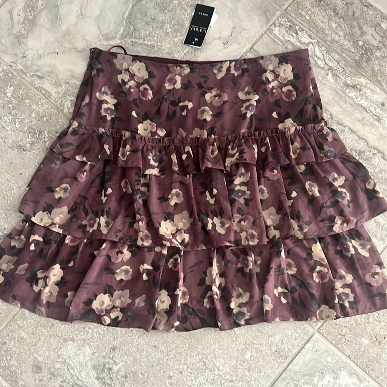 Lauren Ralph Lauren Floral Crinkle Georgette Mini Skirt in Purple Size 14 NWT