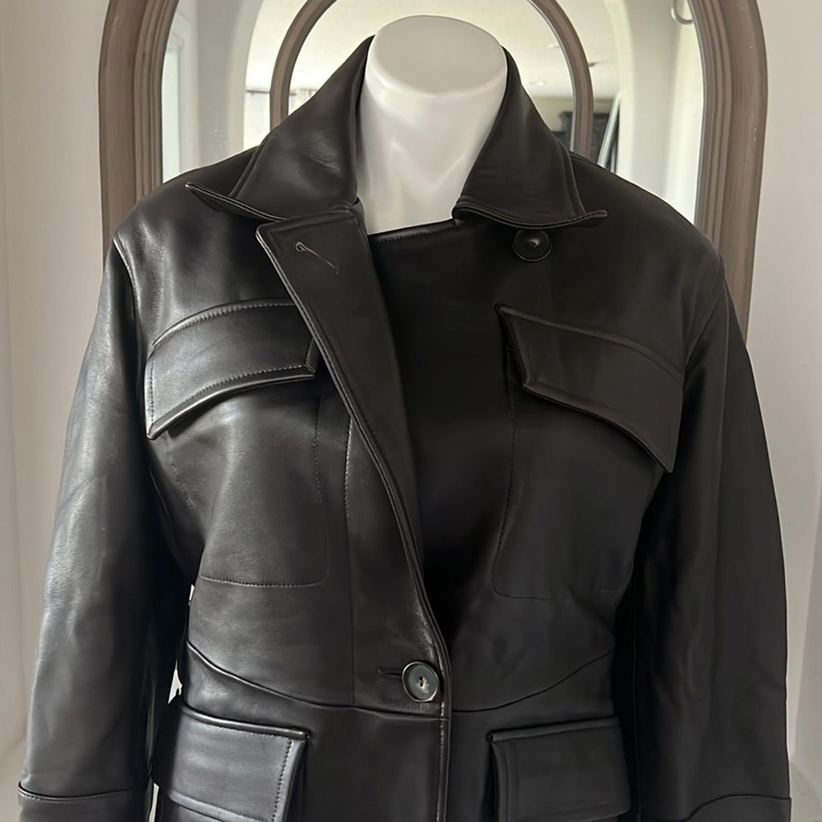 Vince 100% Lamb Leather Safari Jacket in Brown, Size M New w/Tag Retail $1495