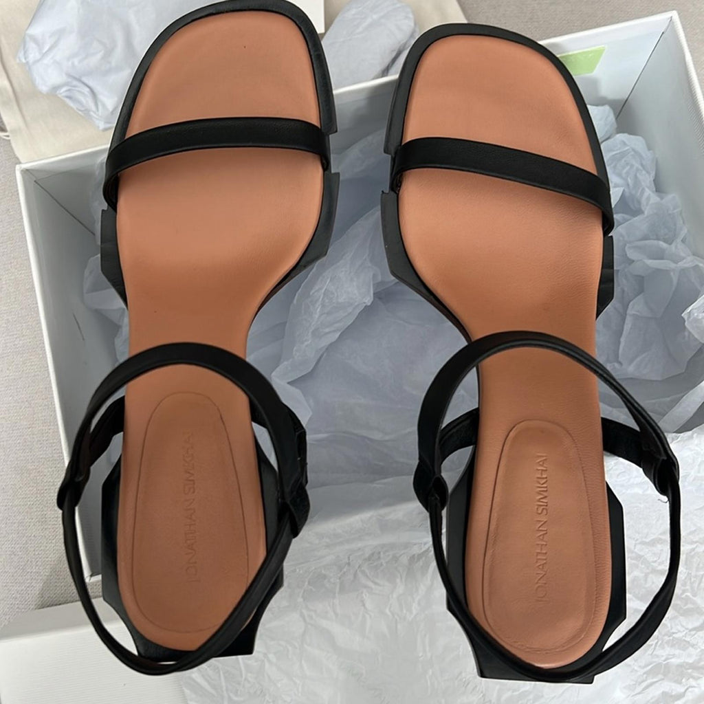 Simkhai Roma Heeled Leather Sandals, Black Size 41 New in Box