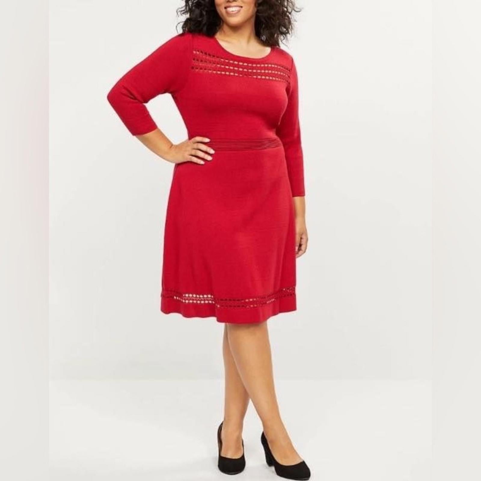 Lane Bryant Red A-Line Dress with 3/4 Sleeves, NWT, Size 14/16
