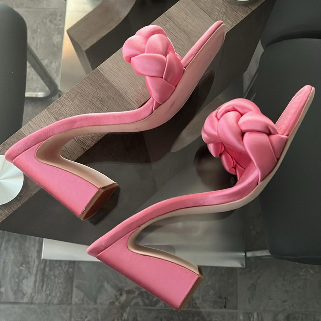 Loeffler Randall Freya Braided Curved Heel Sandals Bubblegum, Size 11 New in Box