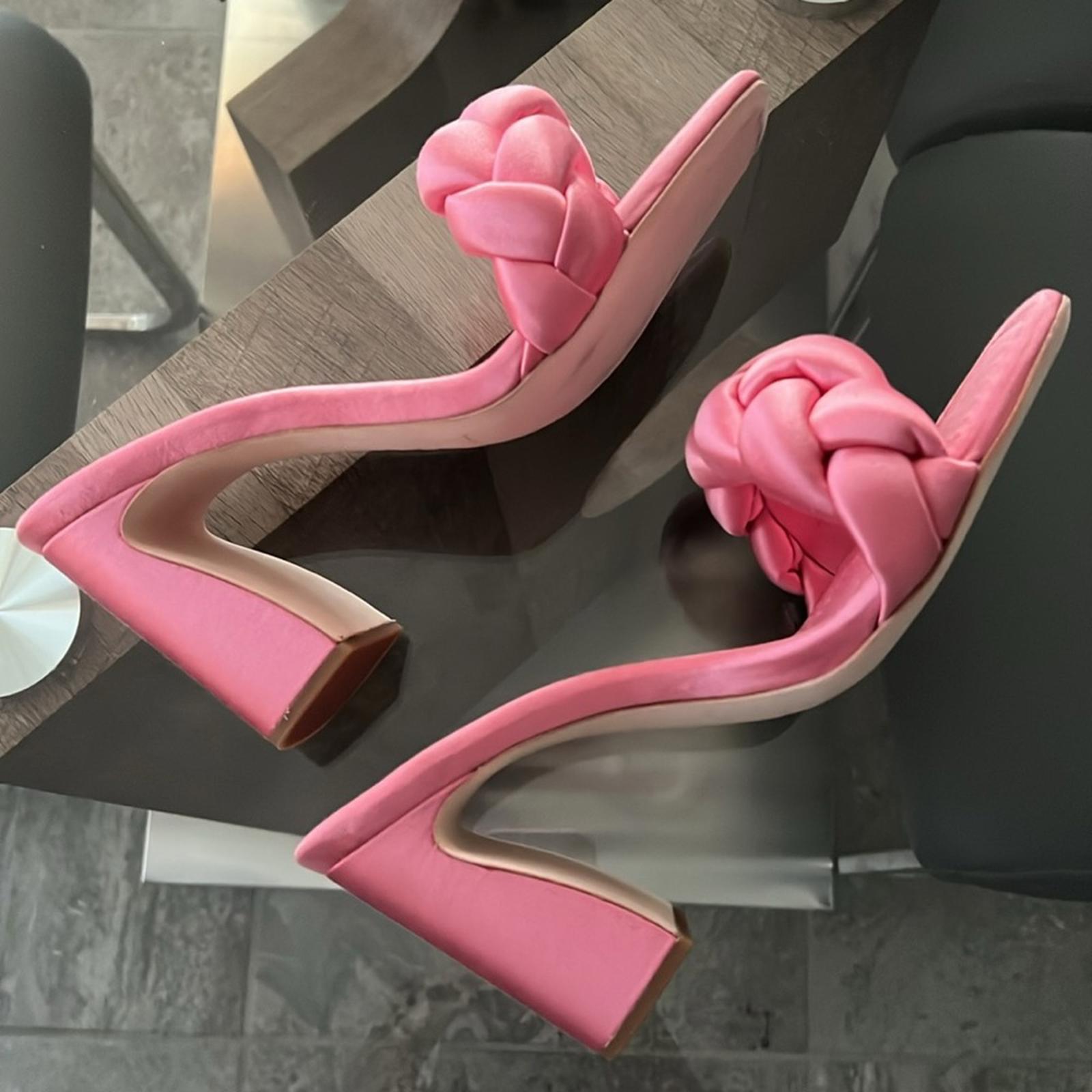 Loeffler Randall Freya Braided Curved Heel Sandals Bubblegum, Size 11 New in Box