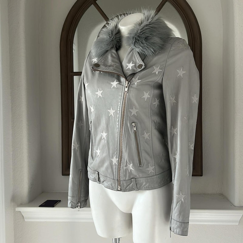 Samantha Sipos Seeing Stars Lambskin Leather Jacket, Size Small Retail $1,895