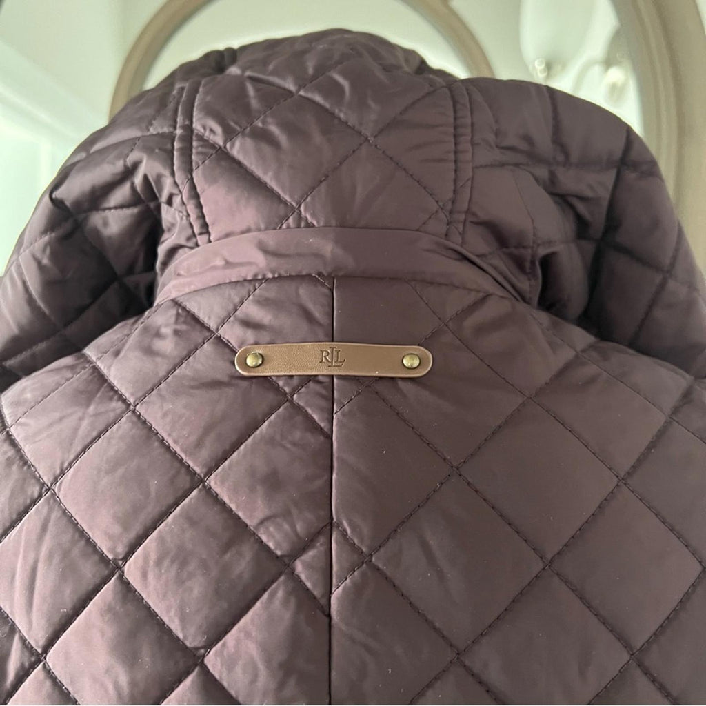 Lauren Ralph Lauren Faux-Leather-Trim Hooded Quilted Coat, Size S New w/Tag
