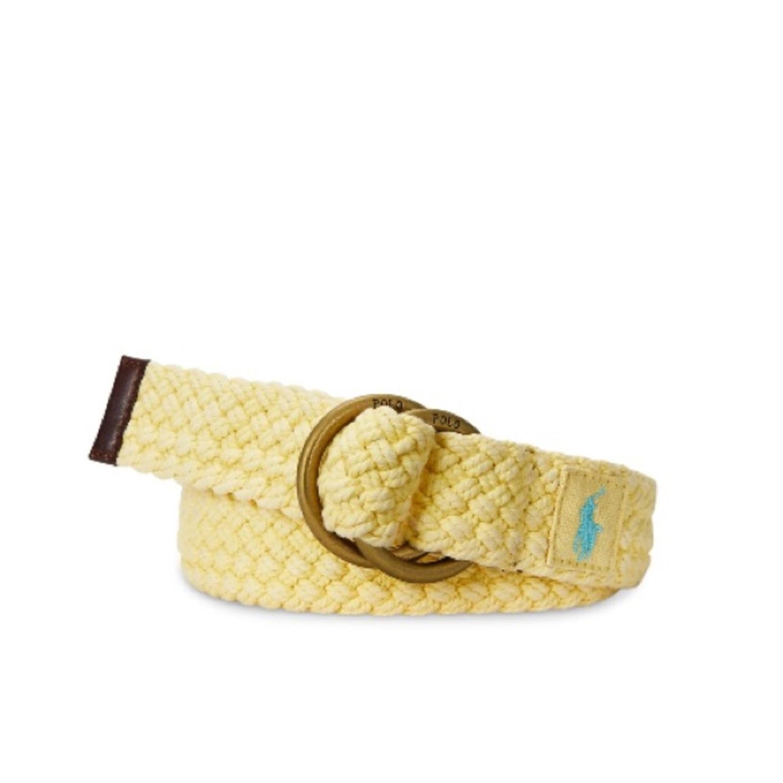 Polo Ralph Lauren Leather-Trim Cotton Braided Belt in Yellow Fin, NWT, Size M
