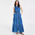 Michael Kors Chambray Tiered Ankle Dress in Light Cadet Wash, Size XS NWT $195