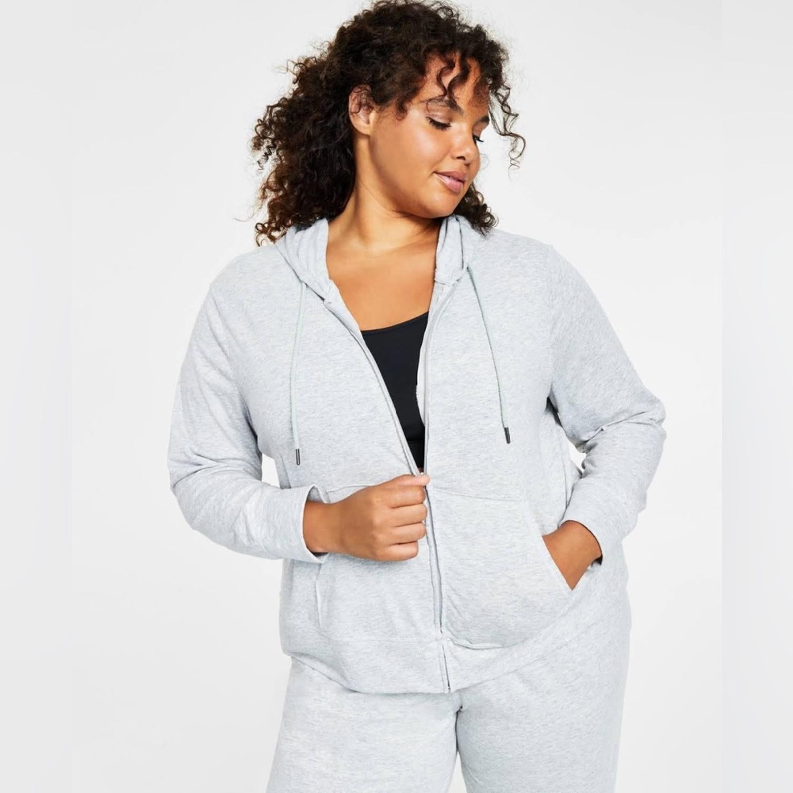 ID Ideology Retro Recycled Full Zip Jacket Heather Grey Plus Size 1X New w/Tag