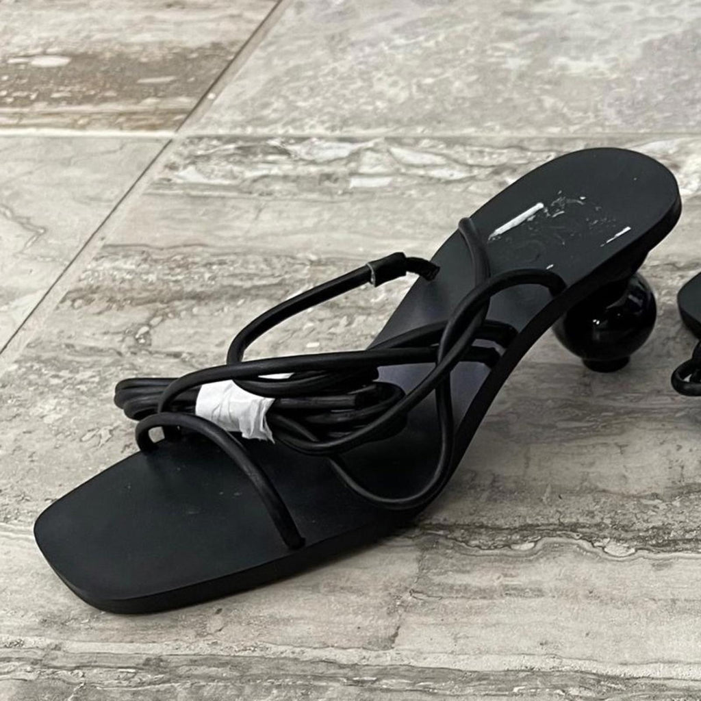 INC Chedel Lace-Up Ankle-T Sandals in Black, Size 5.5 New in Box $79.50