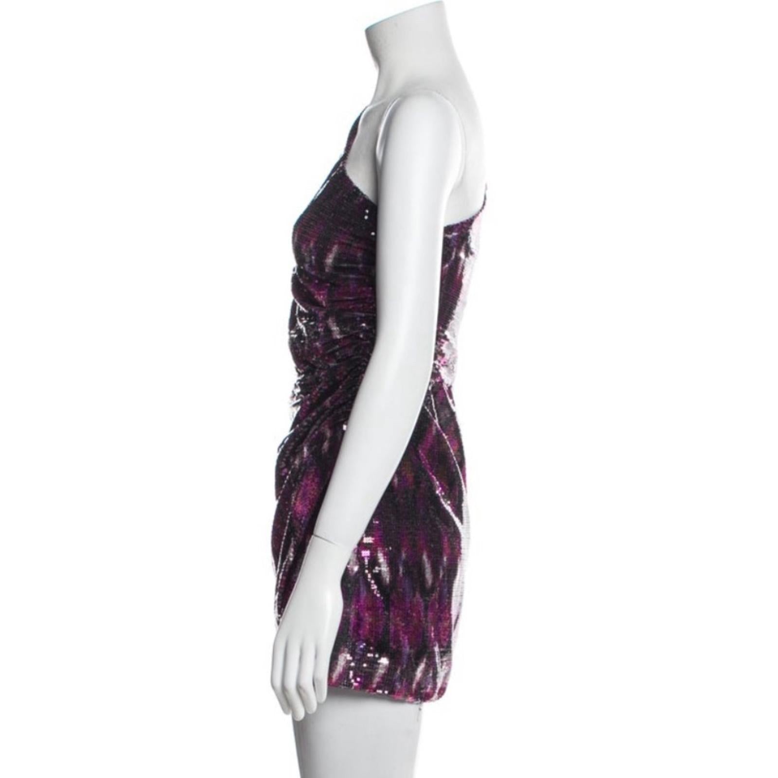 MISA Revolve Nova One-Shoulder Sequin Mini Dress, Purple Size XS New w/Tag $370