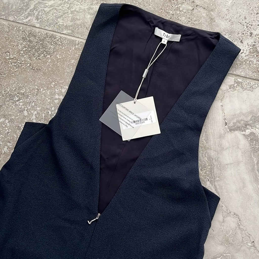 NWT TIBI Mica Crepe Jumper in Navy, Size 4 New w/Tag Retail $595