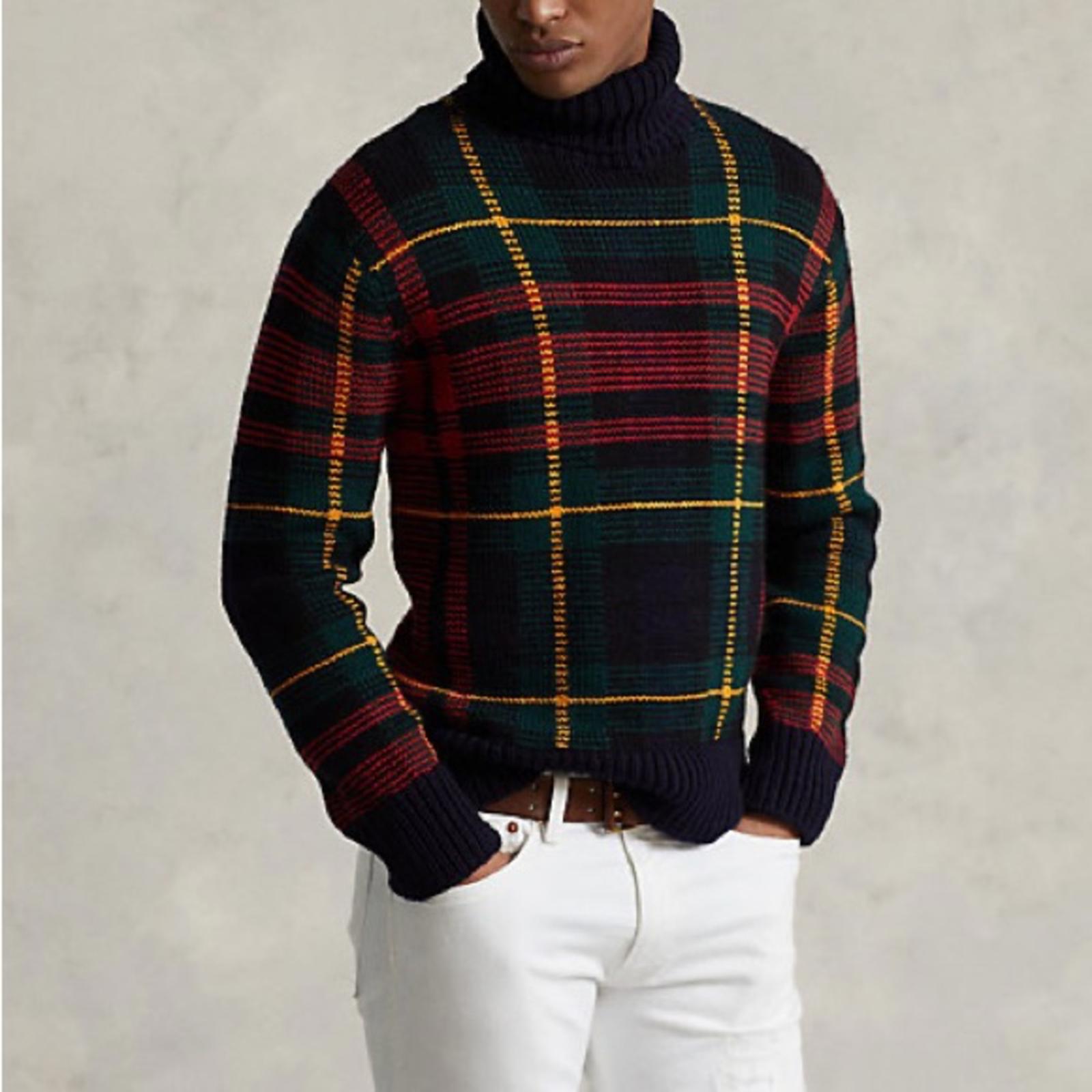 NWT Polo Ralph Lauren Checked Wool Rollneck Sweater, Size XS New w/Tag $998