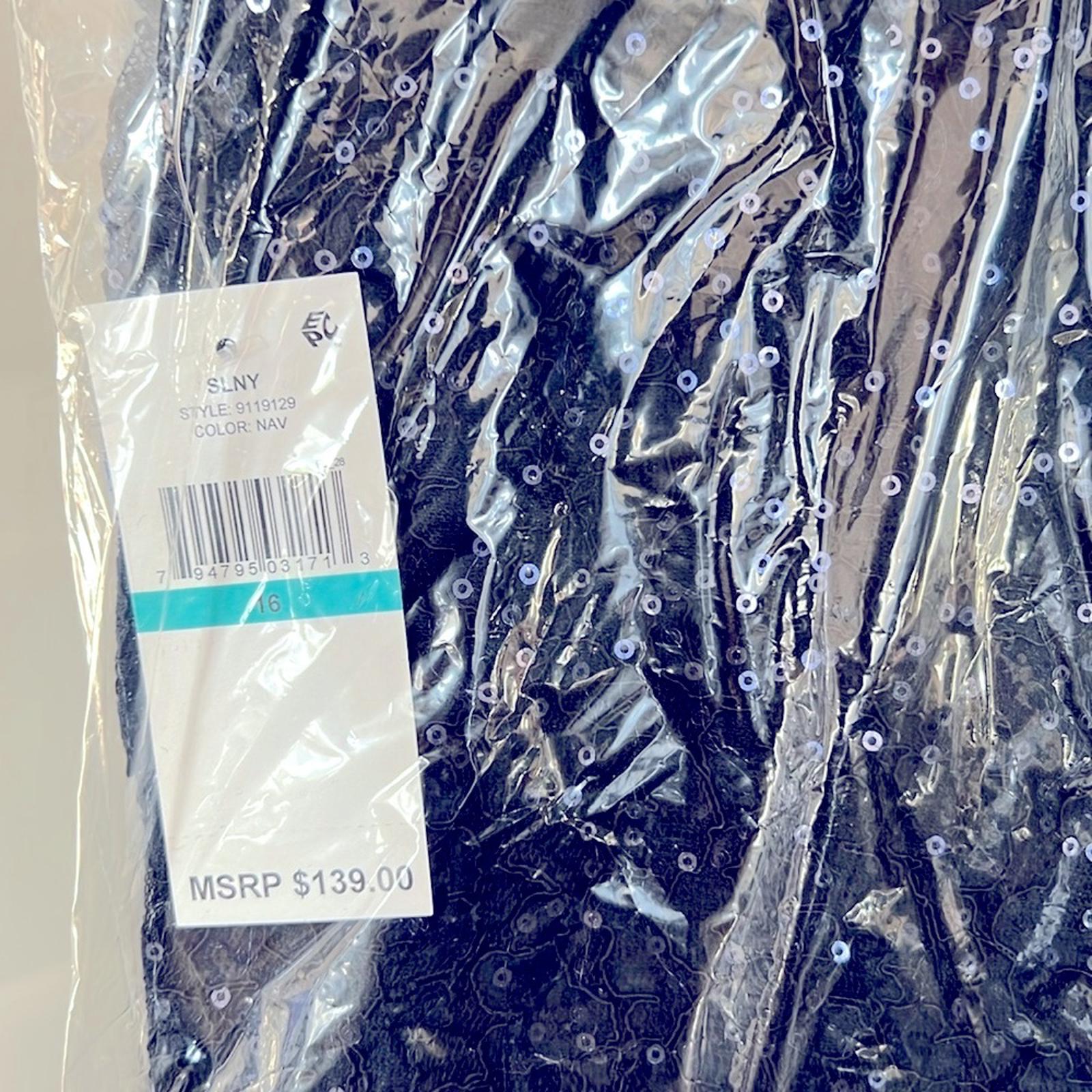 SL Fashions Sequined Lace Midi Dress in Navy, NWT, Size 16