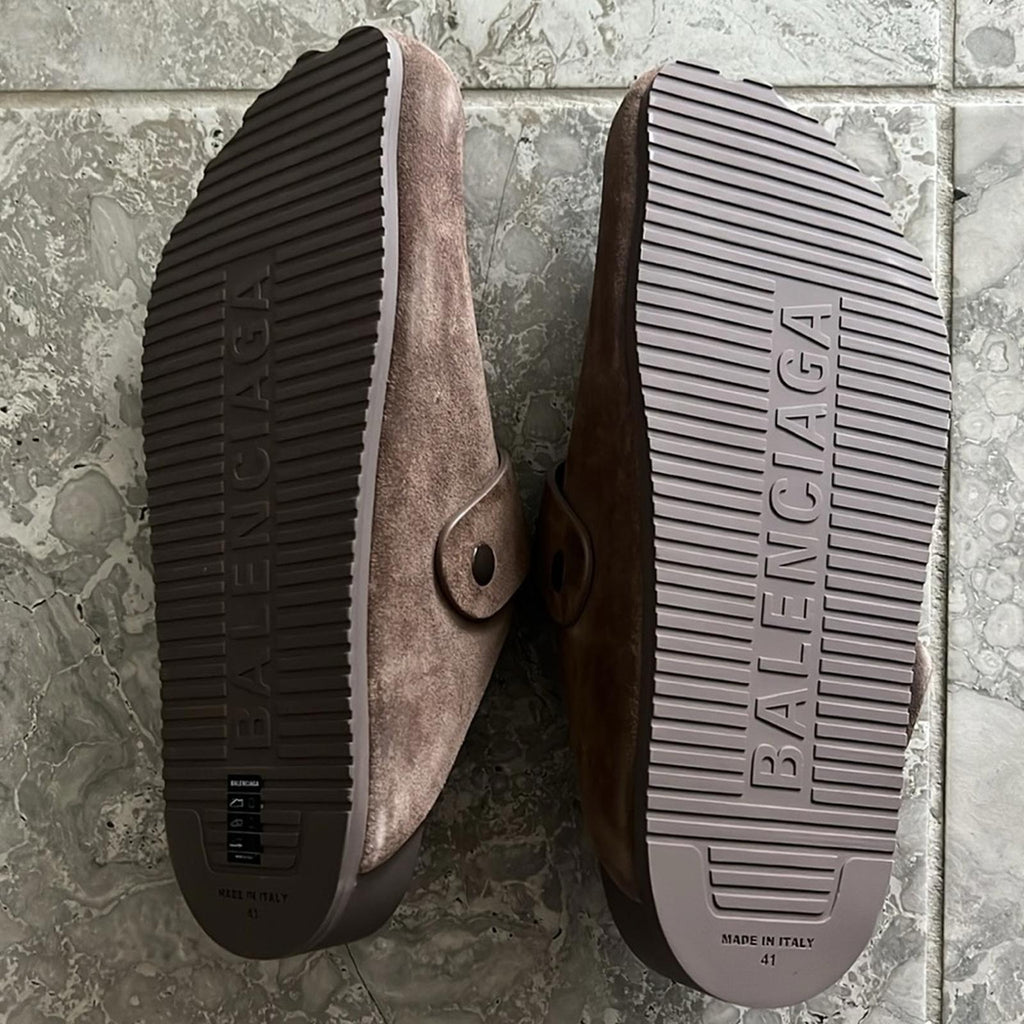 Balenciaga Sunday Mule in Light Brown Suede Calfskin, NEW, Size EU 41
