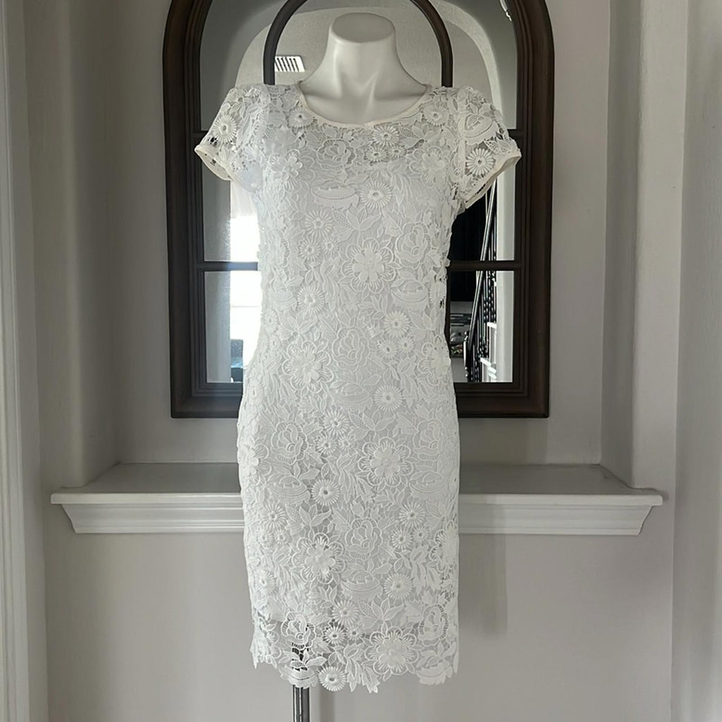 Milly Chloe 3-D Lace Dress in White, Size 2 New w/Tag Retail $395