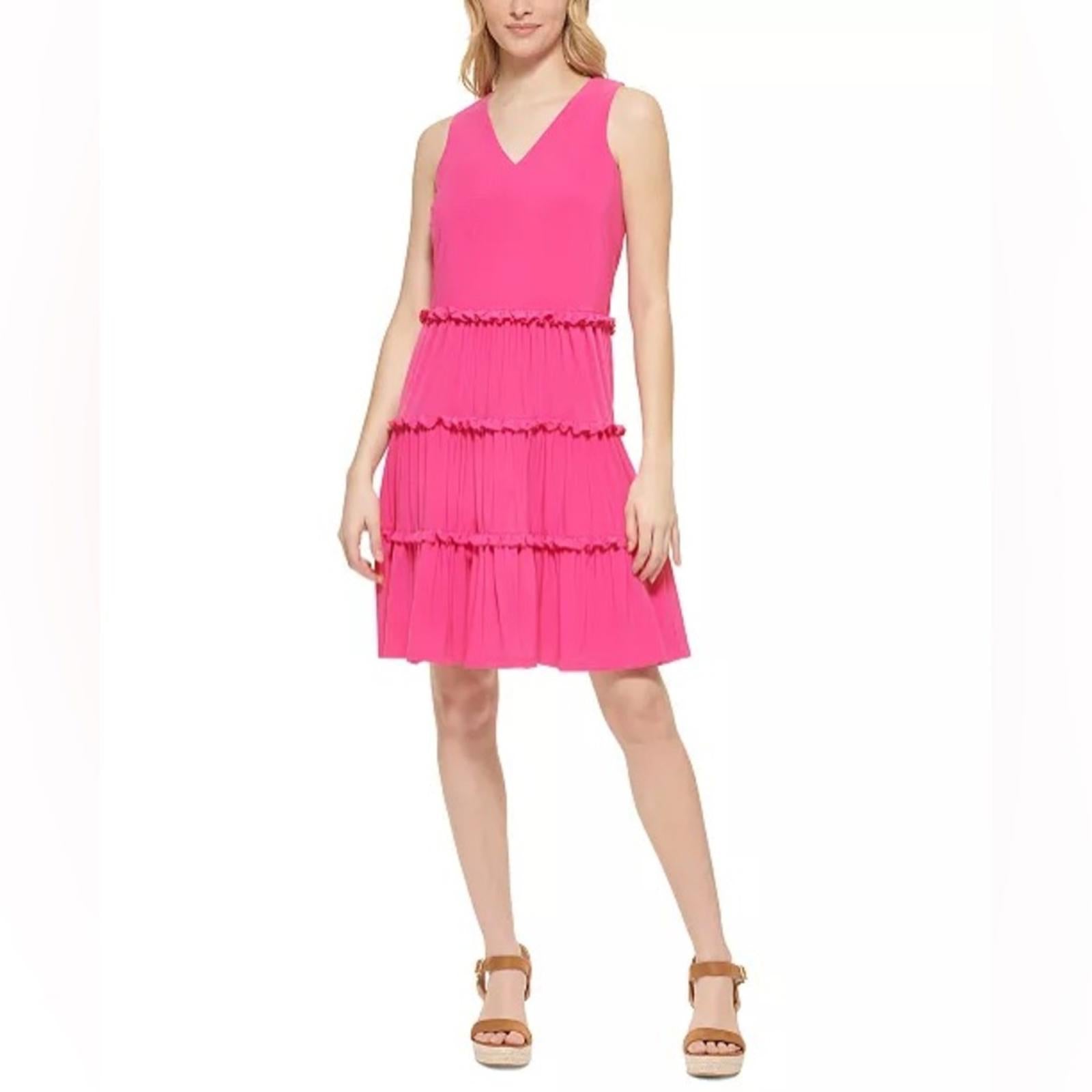 Tommy Hilfiger Tiered Jersey Shift Dress in Hibiscus Pink Size 4 NWT - SOLD OUT