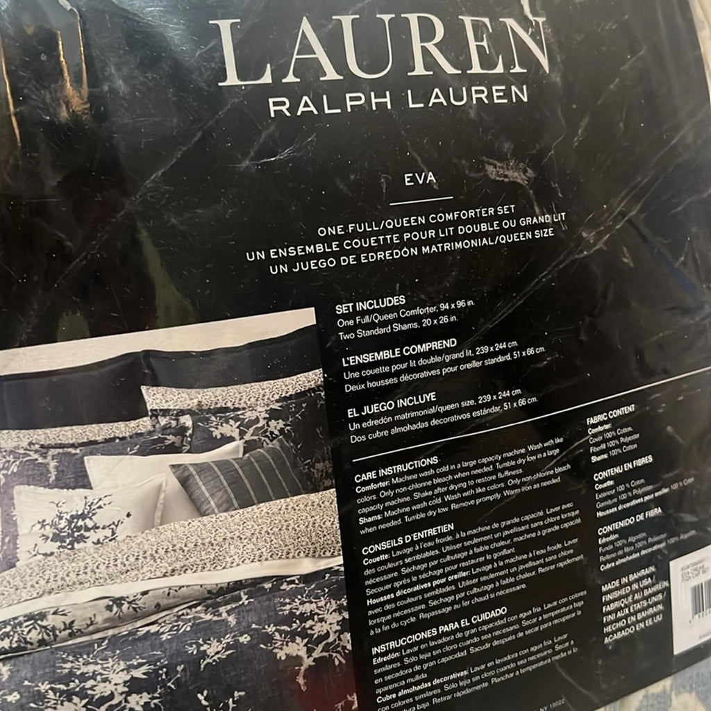 Lauren Ralph Lauren Eva Comforter in Cream Blue, Full/Queen, Open Box - NEW