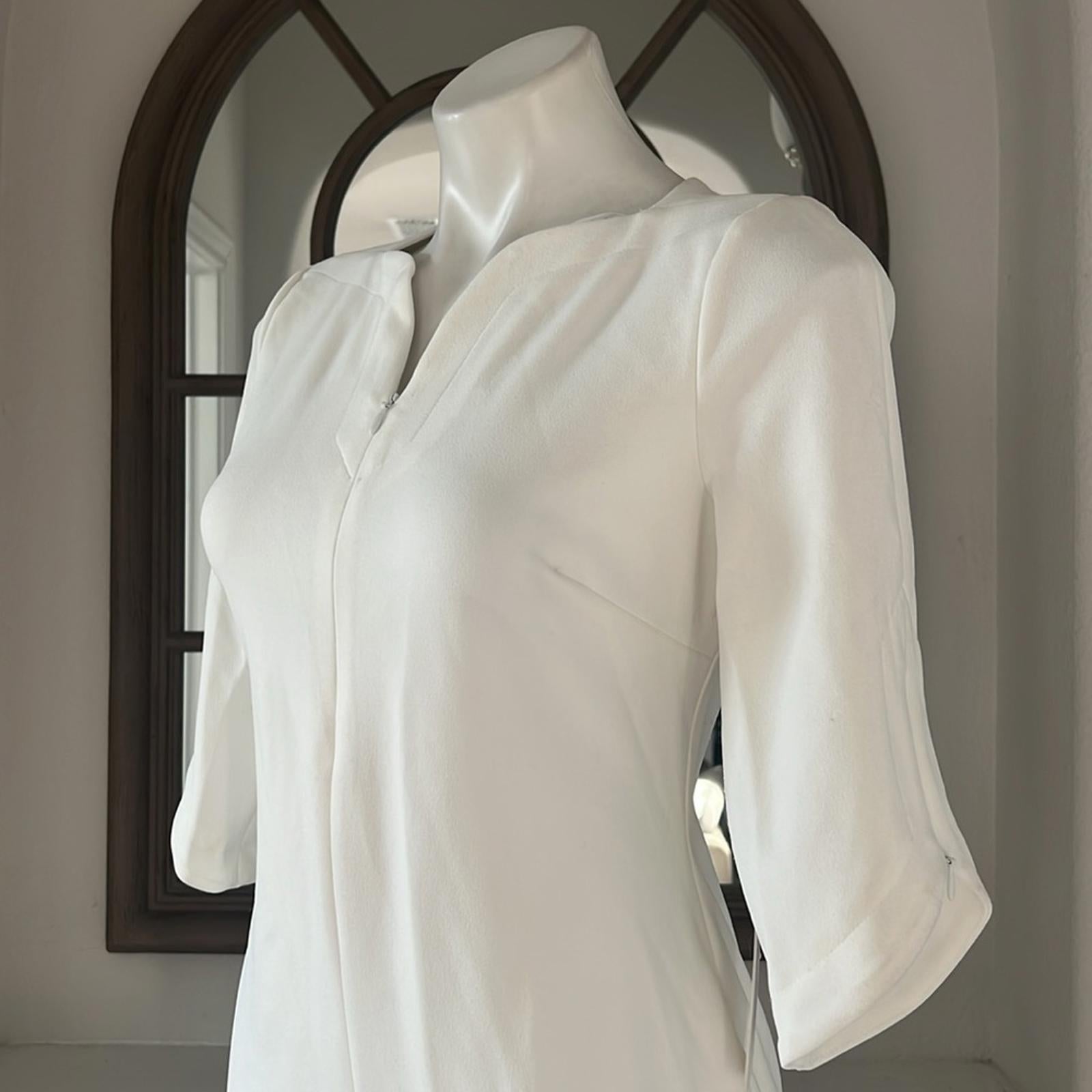 Calvin Klein WHITE Zippered 3/4 Sleeve V-Neck Midi Sheath Dress, Size 4 NWT $134